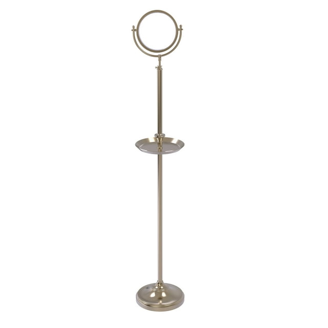 Floor Standing Make-Up Mirror 8 Inch Diameter with 5X Magnification and Shaving Tray - DMF-3/5X-PEW