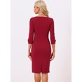 thumbnail image 3 of DARING DIVA Sweetheart Neck Slim Fit Work Midi Dress L Burgundy, 3 of 6