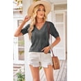 thumbnail image 2 of Arach&Cloz Women's V-Neck Short Sleeve Special Rib Knitted Pattern Casual Tops Sweater Spring Summer 2025, 2 of 6