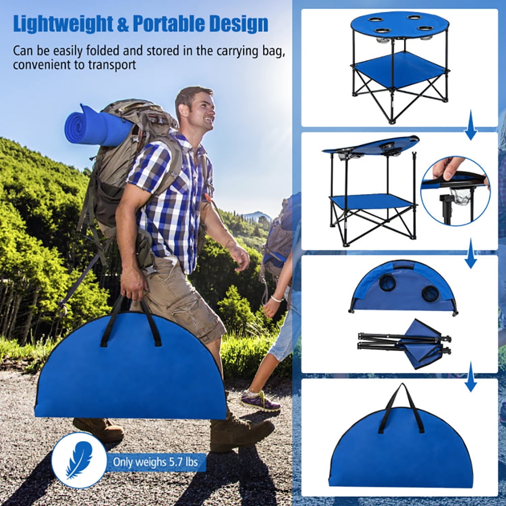 Aimee Lii 2-Tier Portable Picnic Table with Carrying Bag and 4 Cup Holders, Folding Table for Camping and BBQ, Blue Aimee Lii 2-Tier Portable Picnic Table with Carrying Bag and 4 Cup Holders, Folding Table for Camping and BBQ, Blue