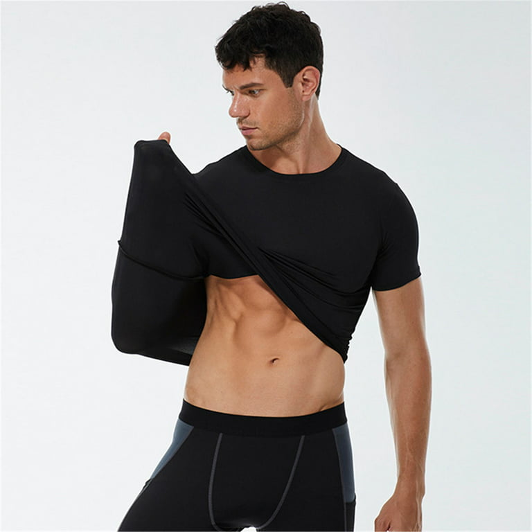 YUHAOTIN Black Tshirts for Men Tight Arm Active Shirt Stretchy Slim Fit  Training Wear Sport T Shirt Running Gym Shirt Black Tshirts for Men Big and  Tall White Tshirts 
