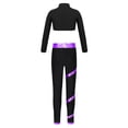 thumbnail image 2 of JanJean Kids Girls Dance Sports Tracksuit Long Sleeve Mock Neck Crop Top with Skating Pants Gymnastic Purple 10, 2 of 5