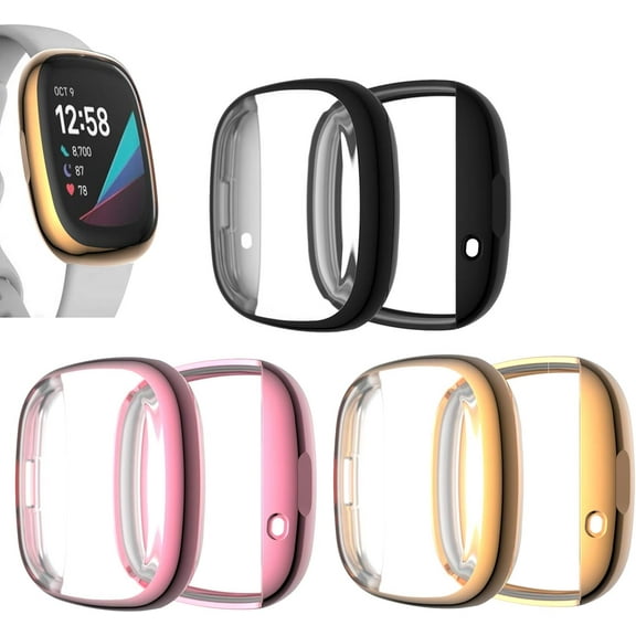 REQO Compatible with Fitbit Versa 3 & Sense Screen Protector Case Cover Plating Process Metal Color TPU Full Shockproof Case Guard Thin Bumper Shell for Versa 3 & Sense Smartwatch