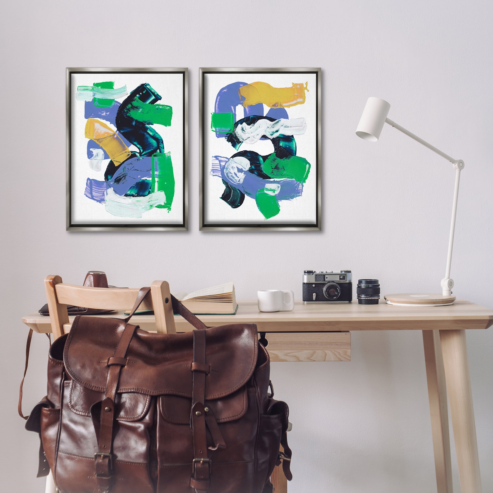Stupell Industries Vibrant Abstract Tubes Abstract Painting Gray Floater Framed Canvas Art Print Wall Art, 17 x 25, Set of 2