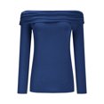 thumbnail image 4 of TKLPEHG Long Sleeve Shirts for Women Crew Neck Slim Off Shoulder Top Casual Fashion Solid Color Fall Tops Comfy Lightweight Pullover (Blue,XL), 4 of 8