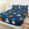 thumbnail image 3 of Homewish Cartoon Football Basketball Bed Sheets, Soccer Rugby Sports King Sheets, Blue Watercolor Splatter Sheet Set, Breathable Home Decor, 4-Piece, 3 of 7