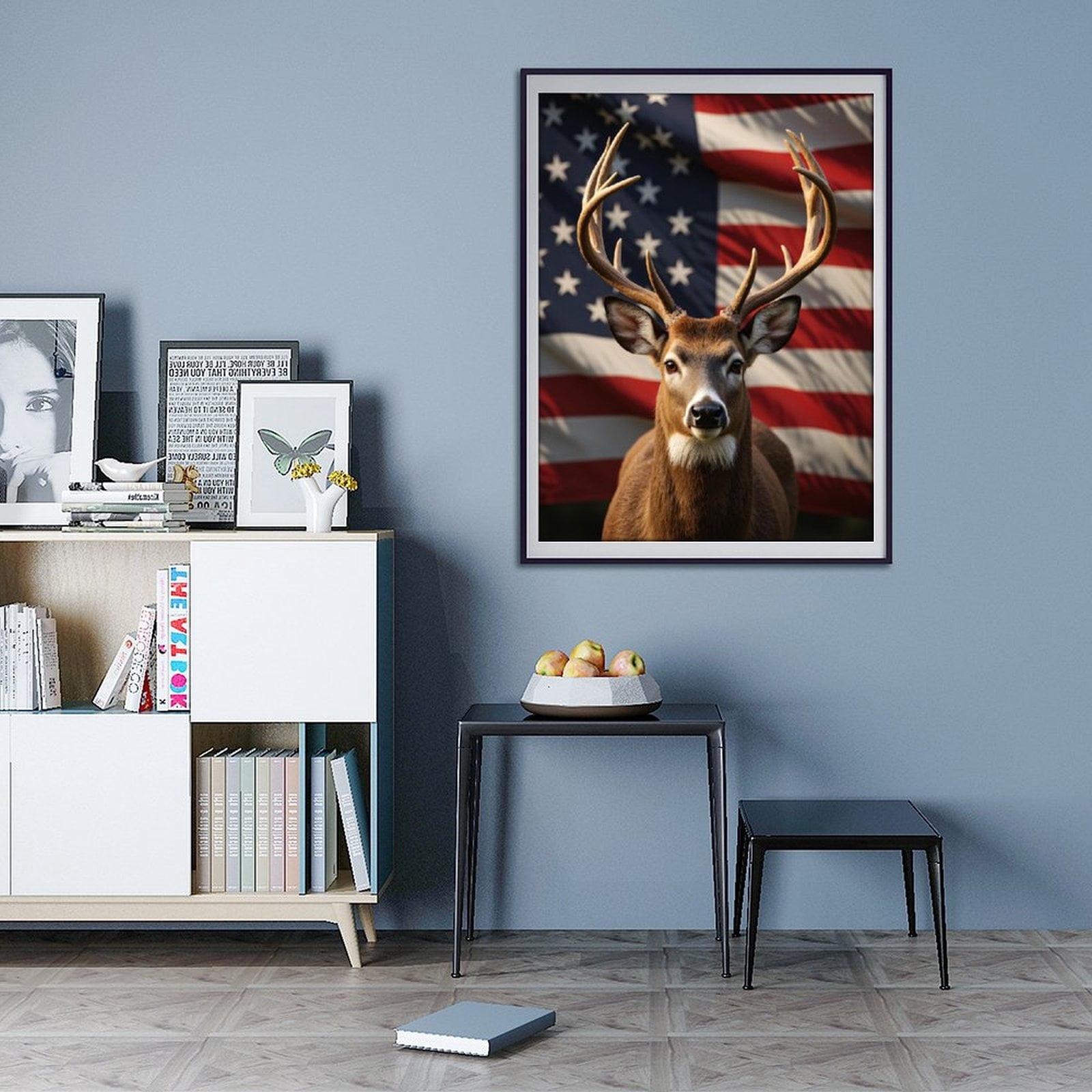 Diamond Art Kit for Adults, Deer Antlers Flag Background Diamond Painting for Adults Beginners, 5D DIY Diamond Art Painting Kits, Colorful Diamond Painting Craft for Home Decor 12x16