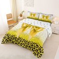 thumbnail image 3 of Homewish Yellow Bow Full Size Comforter Sets for Girls, Cute Leopard Print Bedding Comforter Set, Polka Dots Reversible, 3pcs 1 Comforter and 2 Pillowcases, 3 of 6