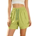thumbnail image 3 of Women's High Waisted Dry Shorts with Pockets Elastic Drawstring Comfortable Nylon Workout Shorts for Running Gym Hiking Casual Summer Athletic Fitness | VerBelle,Yellow L, 3 of 7