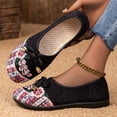 thumbnail image 2 of Loafers for Women Floral Embroidery Casual Dress Shoes Lightweight Soft Sole Walking Shoes Round Toe Canvas Flat Shoes Black Size 6.5, 2 of 6