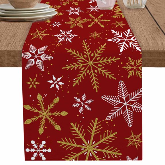 nqOlkjepod Christmas Yellow Snowflake Table Runner 36 Inches Long Farmhouse Dress Scarves, Winter Xmas Classic Red Dining Tablerunner for Coffee Table/Kitchen Island/Party Décor, Small 13" x 36"