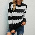 thumbnail image 4 of Fesfesfes Women's Round- Neck Stripe Splicing Recreational Pullover Knitting Sweater Long Sleeve Tops, 4 of 9