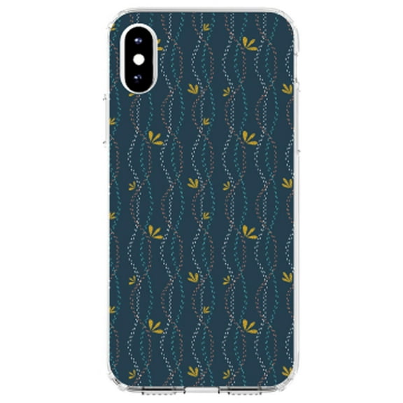 DistinctInk Clear Shockproof Hybrid Case for iPhone XR (6.1" Screen) - TPU Bumper, Acrylic Back, Tempered Glass Screen Protector - Modern Floral - Wavy, Navy, Pink, Teal