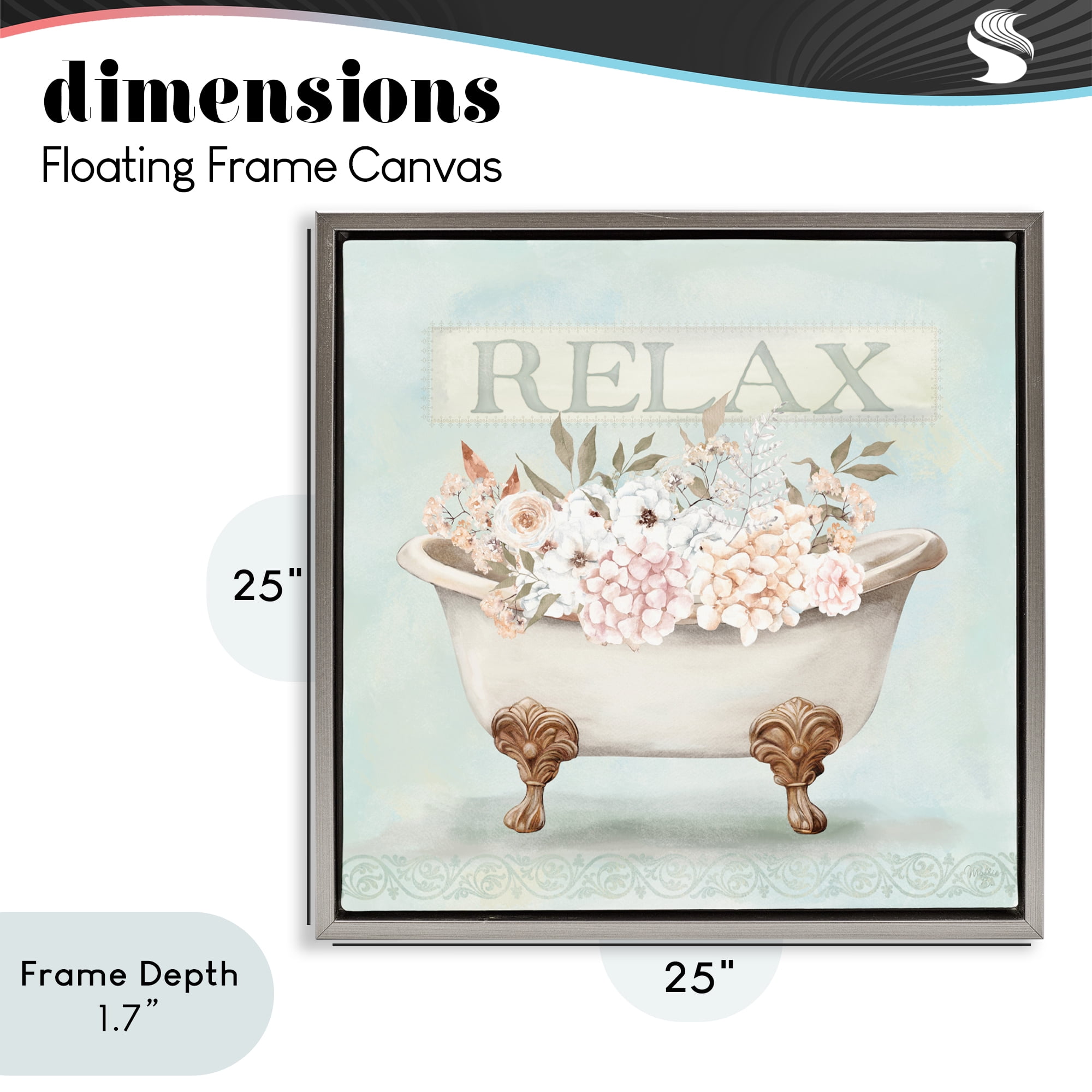 Stupell Industries Relax Floral Tub Gray Framed Floater Canvas Wall Art, design by Mollie B.