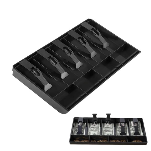 Cash Drawer Insert Tray, 5 Bill and 4 Coin Compartments, ABS Money Storage Case for Cash Register