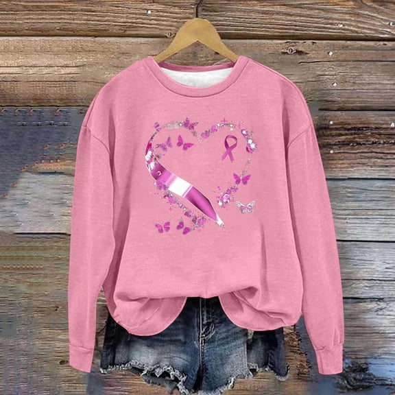 Xdegoge Women's Breast Cancer Awareness Sweatshirt Outfits Long Sleeve Shirts Crewneck Sweaters Fall Fashion Outfits 2025 Trendy Tunic Tops Plus Size Sudaderas Y Hoodies De Moda Para Mujer Pink L