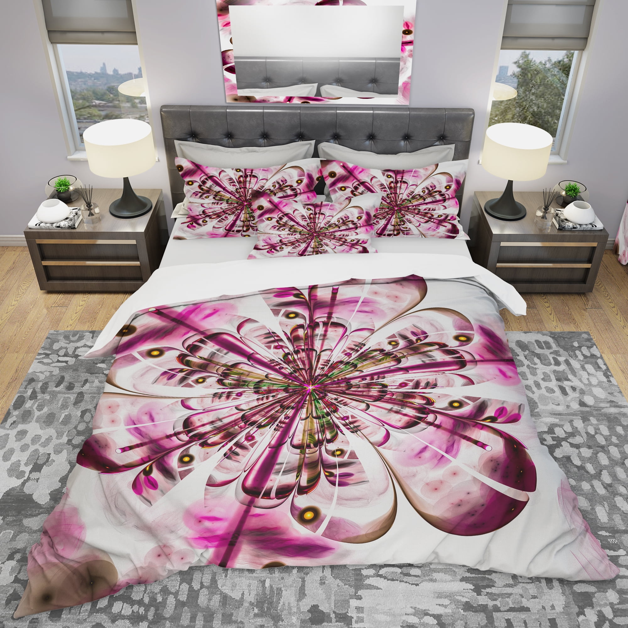 Designart 'Perfect Digital Flower Art in Dark Pink' Modern & Contemporary Duvet Cover Set