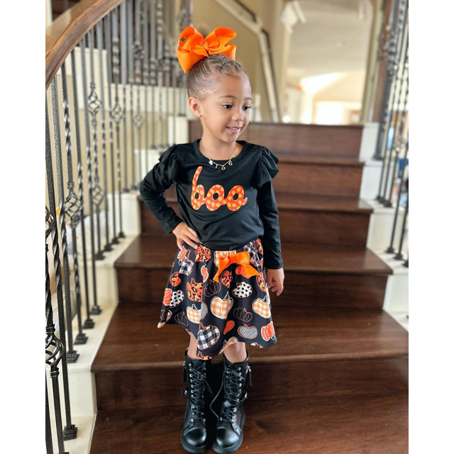 PatPat Set de Halloween para Niñas Pequeñas: Camiseta con Letras, Falda y Diadema de 3 Piezas