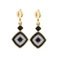 thumbnail image 1 of 10kt Yellow Gold Womens Round Black Color Enhanced Diamond Concentric Square Dangle Earrings 1/3 Cttw, 1 of 1