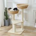 thumbnail image 3 of Modern Cute Cat Tree Tower for Large Cat with Handwoven Paper Rope Basket Beds Cat Window Perch Rattan Wicker Cat Tree ( Basket), 3 of 7