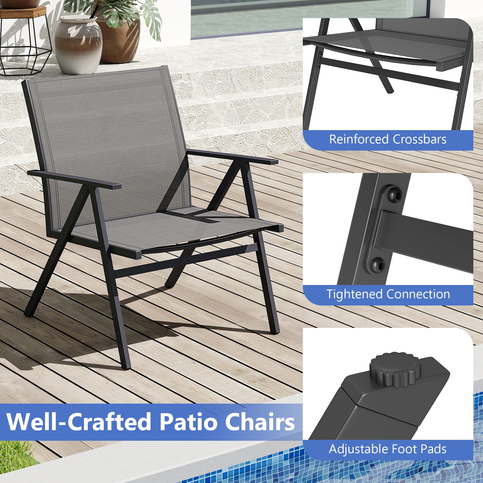 Topbuy Patio Chairs Set of 4 Outdoor Lounge Leisure Armchair w/ Sturdy Metal Frame & Breathable Seat Back