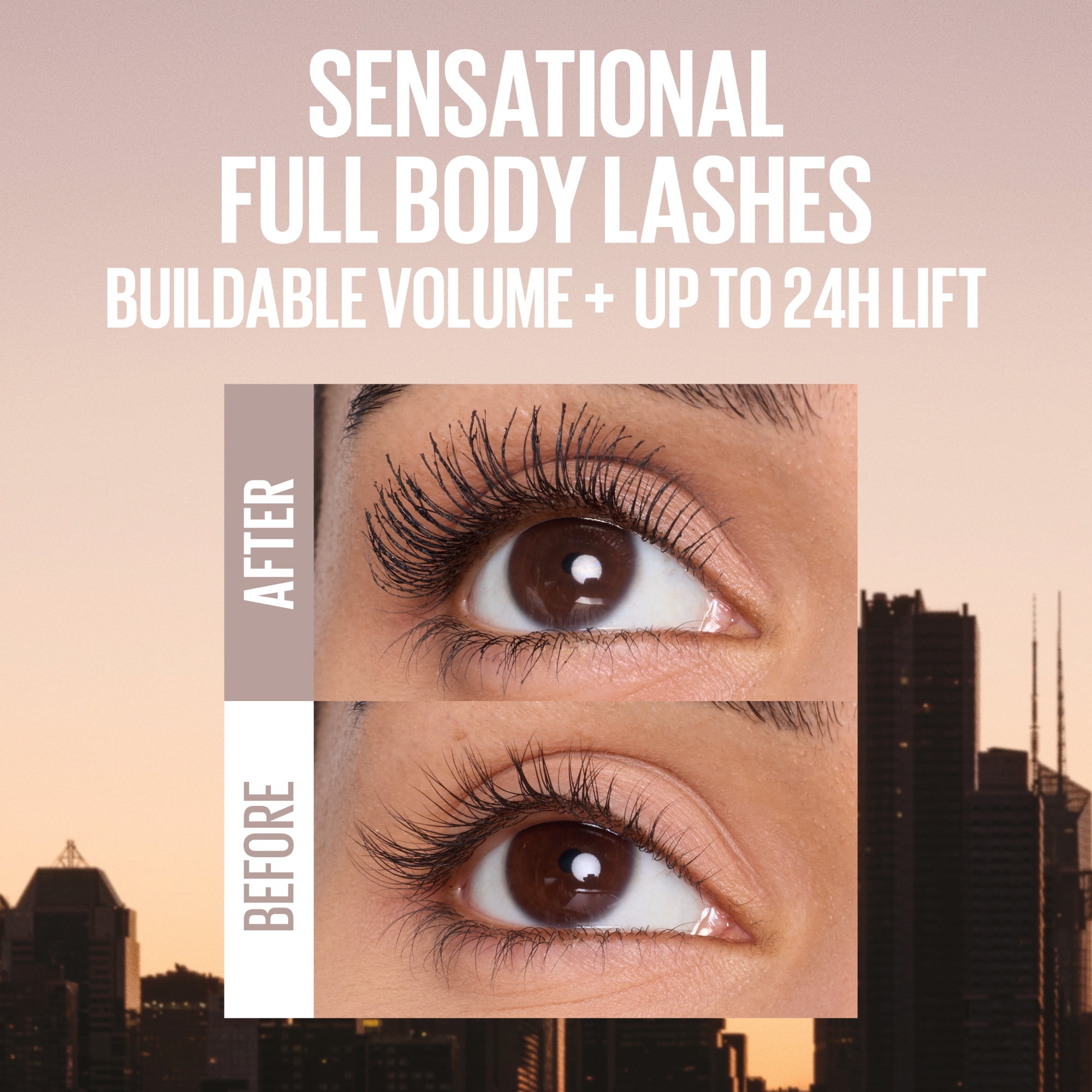 Maybelline New York Lash Sensational Body Washable Mascara, Volumizing, Lifting, Brownish Black, 9ml