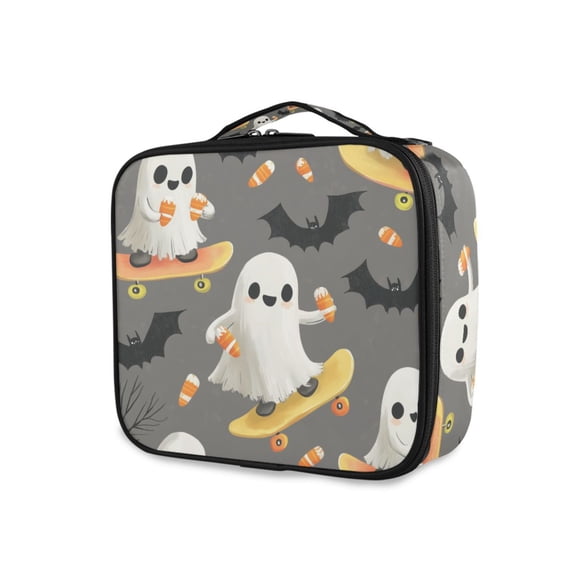 FORMRS Travel Makeup Bag Large Capacity Train Case Cosmetic Organizer with Adjustable Dividers, Cute Ghosts