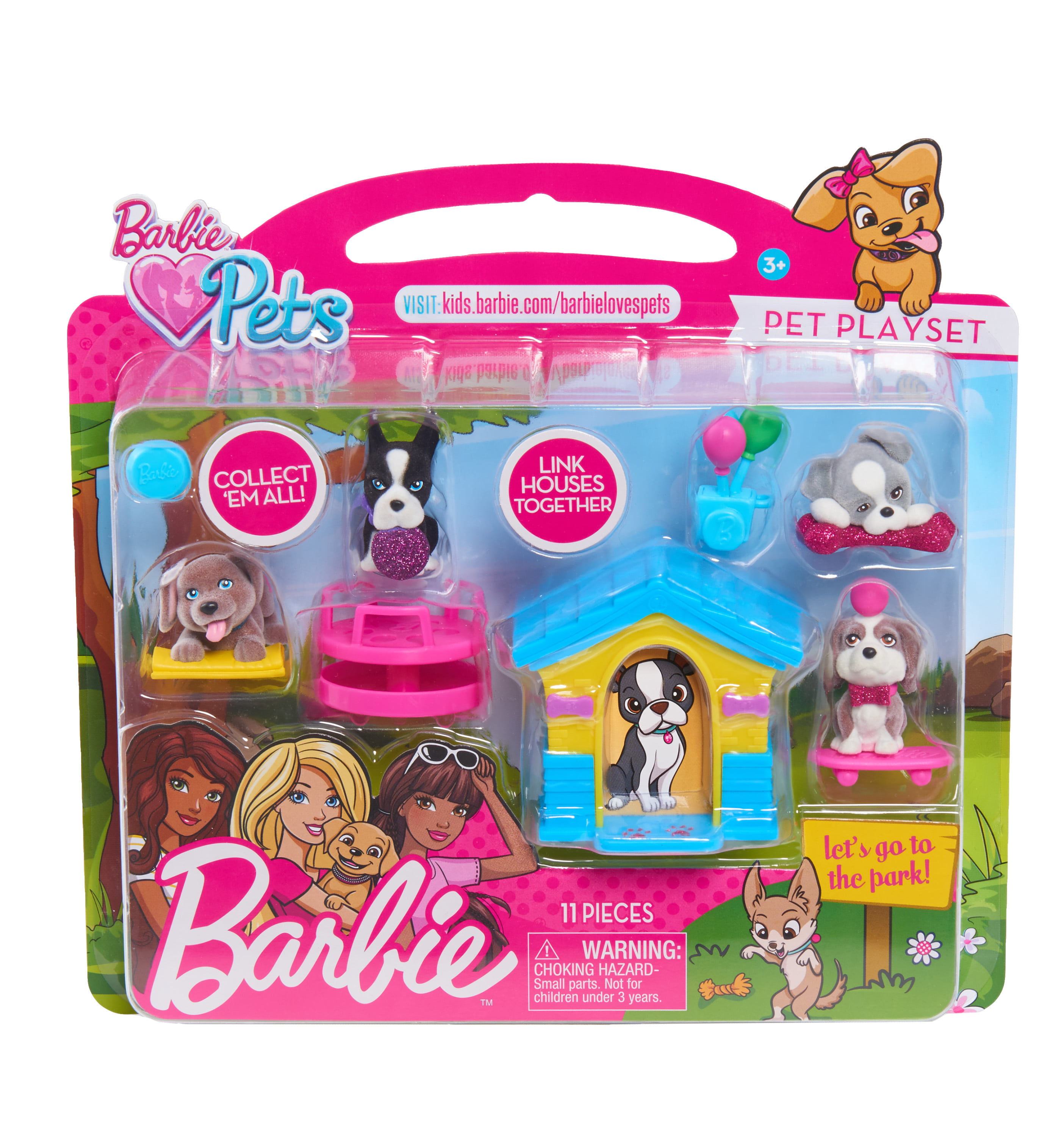 Barbie Pets 6-piece Pet Playset Husky Pup With Pink Car Trophy Case Hydrant Bone for sale online 