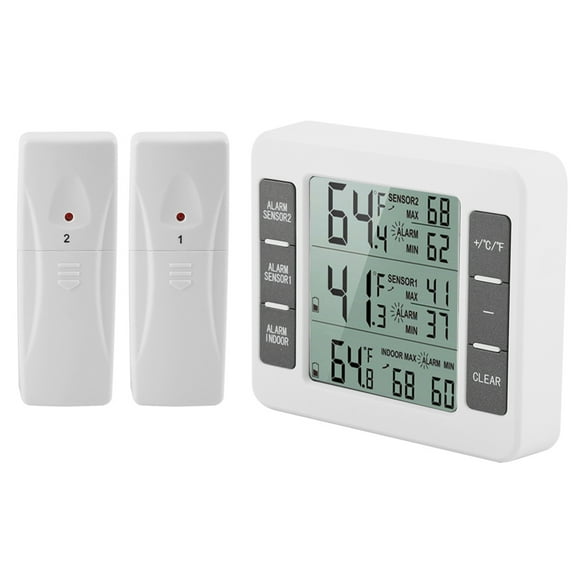 Digital Refrigerater Therometer, Wireless Digital Audible Alarm Refrigerator Thermometer with 2PCS Sensor Min/Max Display, for Home, Garden, Restaurant