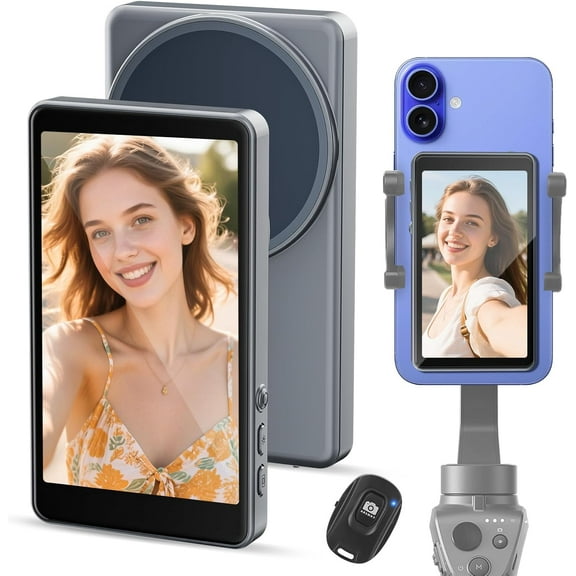 HKCULM Vlog Selfie Monitor Screen, Magnetic Phone Vlog Selfie Monitor Screen 4K 30fps Bluetooth Remote, Wireless Back Camera Monitor for Selfie Vlog, Compatible with iPhone,Samsung,Huawei,OPPO,Xiaomi