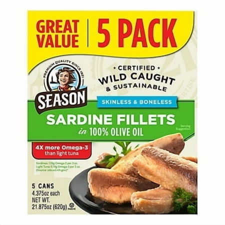 Season Skinless & Boneless Sardines in Pure Olive Oil  5 pk.