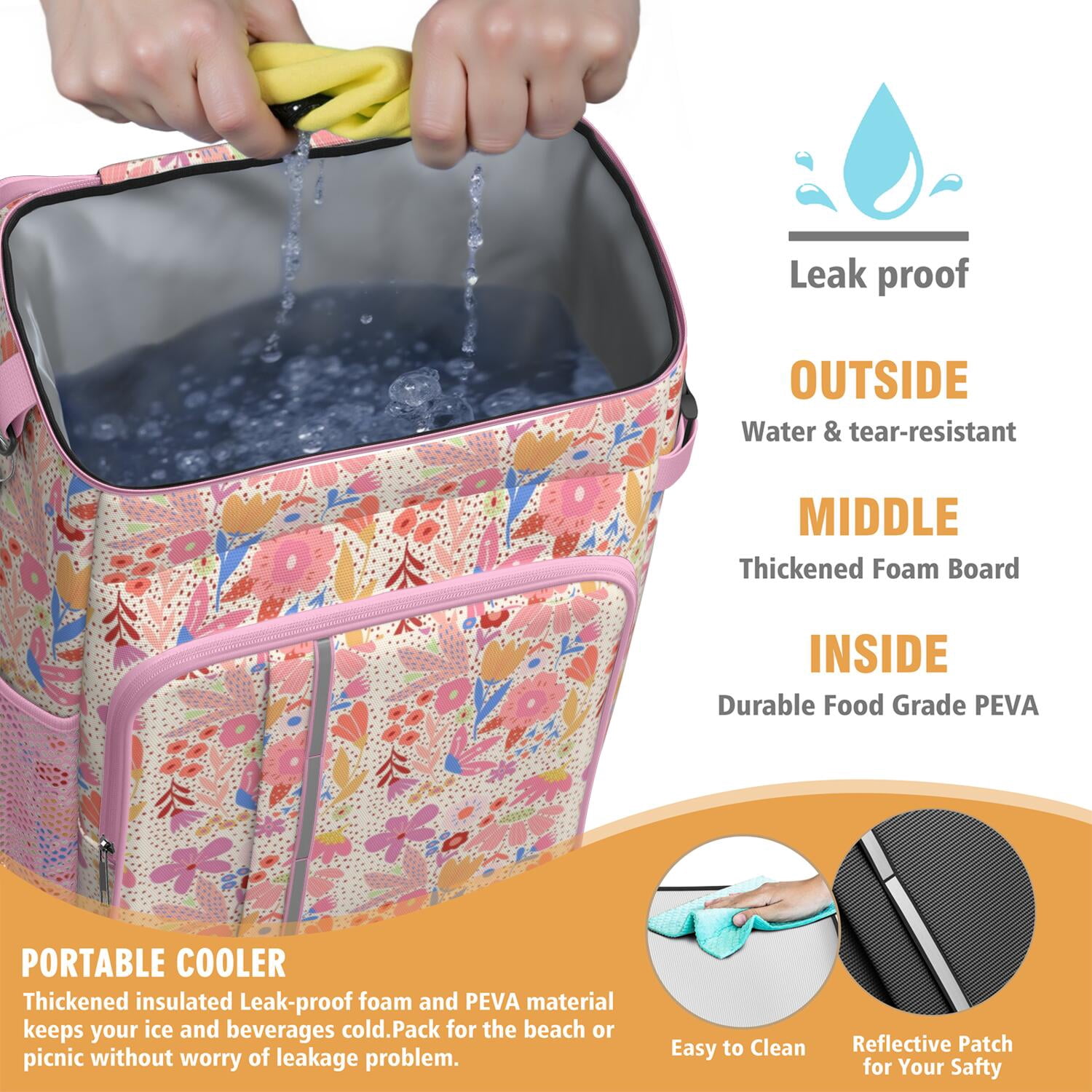 Travel Cooler Bag - Pioneer Flower Camping Beer Cooler Backpack with Bottle Opener- Waterproof Insulated Picnic Backpacks - Cooler Bag for Beach