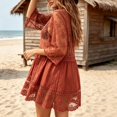 thumbnail image 7 of Hesxuno Women Swimsuit Cover Ups 3/4 Sleeve Swim Dress Lace Bathing Suit Cover Up Beach Boho Vacation Restro Beachwear Red Free Size, 7 of 7