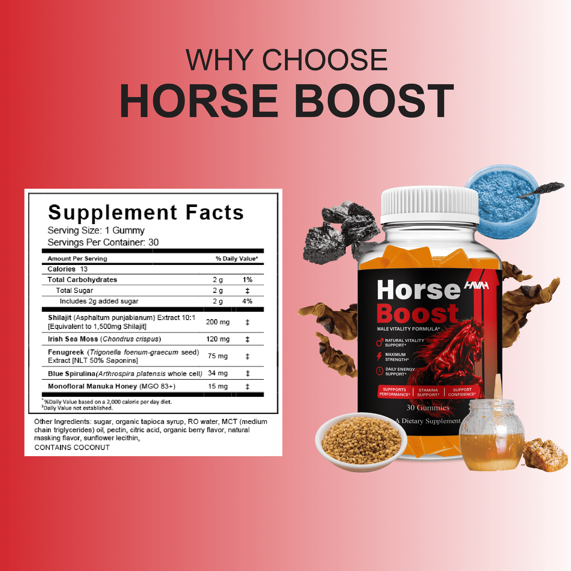 Horse Boost Male Gummies, HorseBoost Advanced Daily Energy and Overall Health Support Supplement (1 Month Supply)