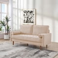thumbnail image 4 of 69 Inch Wide Upholstered Two Cushion Sofa with Bolster Pillows in Beige Velvet, 4 of 14