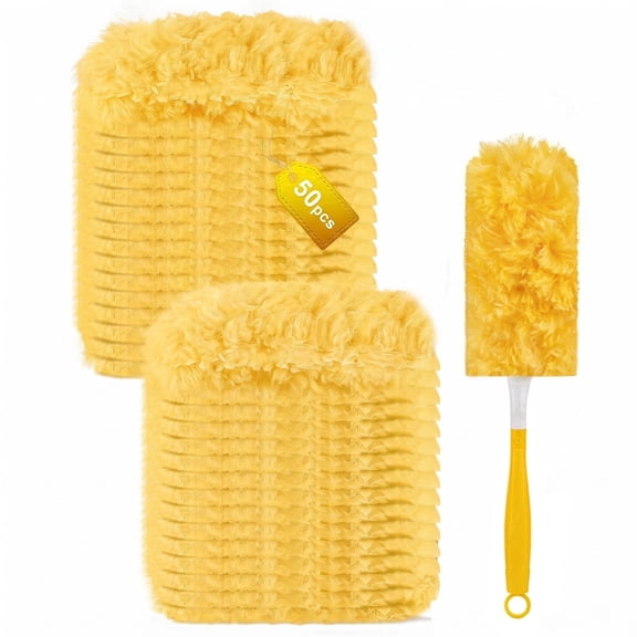 50 Count Happylost Heavy Duty Electrostatic Duster Refills with 1 Handle, Compatible with Dusters, Orange