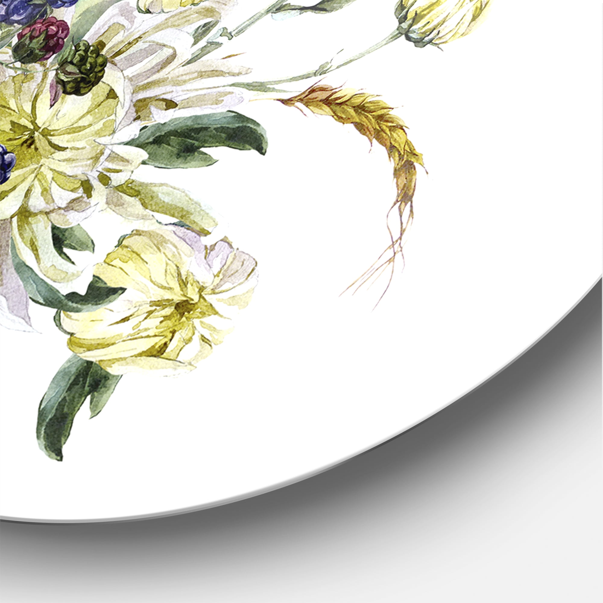 Designart 'Ancient Chrysanthemums and Sunflowers' Traditional Circle Metal Wall Art 11x11 - Disc of 11