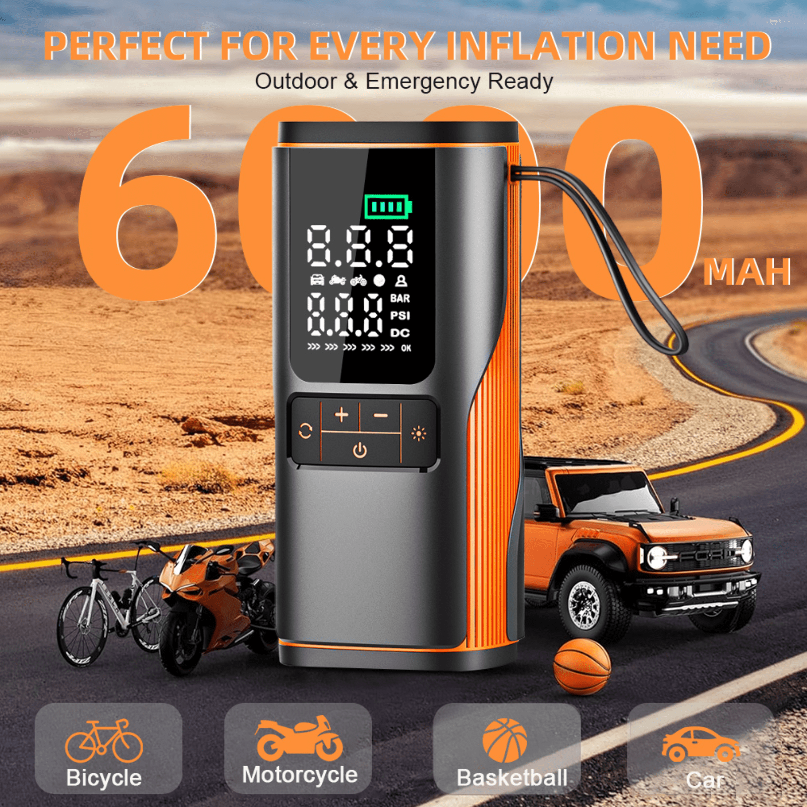 Tire Inflator Portable Air Compressor, 150PSI Car Tire Pump with Real - Time Pressure Display for Cars, Motorcycles, Bicycles, Ball Bikes, Dual - Use Type