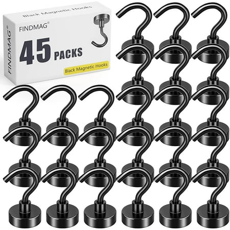 

45 Pack Black Magnetic Hooks Neodymium Magnet Hooks for Hanging 25LBS Strong Magnetic Hooks Magnet with Hook for Kitche