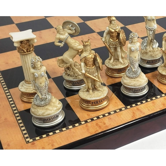 Greek Mythology Olympus Gods Chess Set Antique White 18 Walnut Maple Color Board