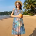 thumbnail image 4 of Balery Pastel Abstract Fluid Art Vestidos sueltos de manga corta para mujer, vestidos de verano 2025, vestidos casuales de corte A con vuelo., 4 of 6