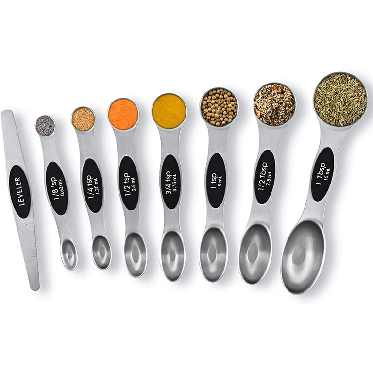  Magnetic Measuring Spoons Set of 8 Stainless Steel Dual Sided  Stackable Measuring Spoons Nesting Teaspoons Tablespoons for Measuring Dry  and Liquid Ingredients: Home & Kitchen