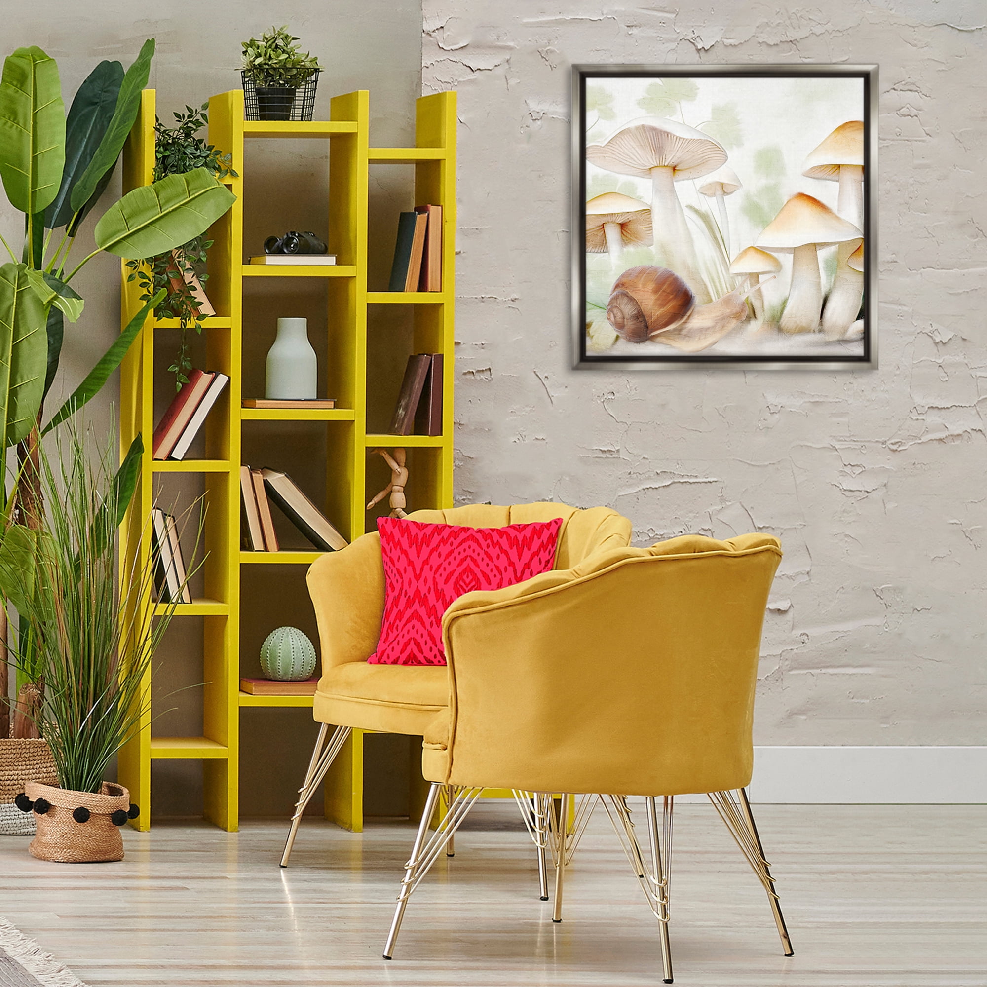 Stupell Industries Snail Among Mushrooms Plants & Flowers Painting Gray Floater Framed Canvas Art Print Wall Art, 25 x 25