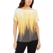 JM Women's Collection Printed Dolman-Sleeve Grommet Top Yellow Size Extra Large