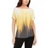 JM Women's Collection Printed Dolman-Sleeve Grommet Top Yellow Size Extra Large
