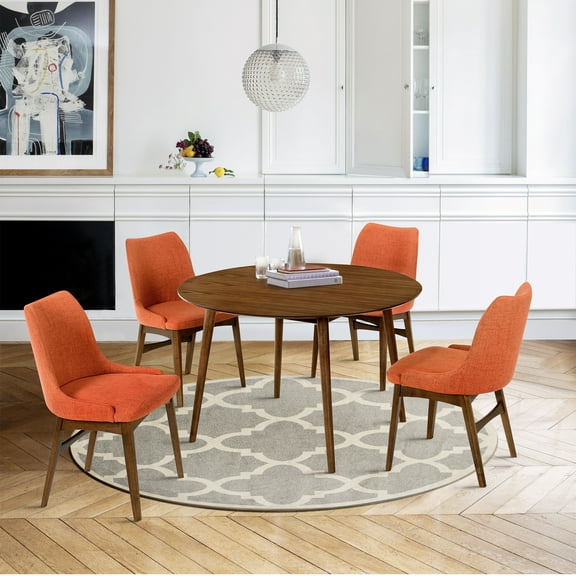 Arcadia and Azalea 48" Round Orange and Walnut Wood 5 Piece Dining Set