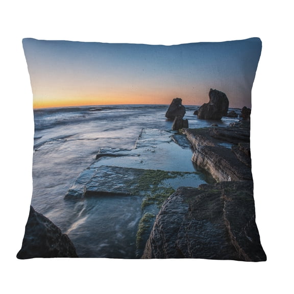 Designart Bluish Sea Waters at Sydney Beach - Seashore Throw Pillow - 12x20