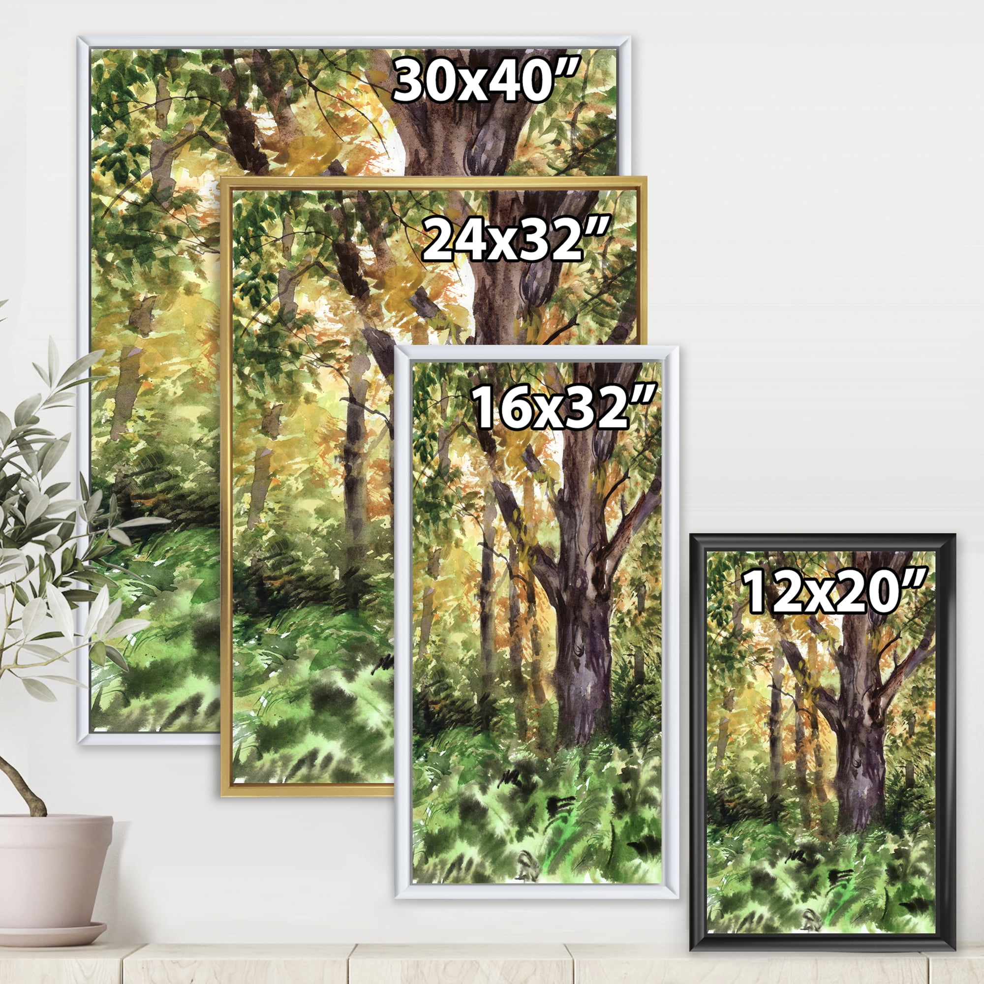 Designart 'Autumn Forest With A Large Tree' Lake House Framed Canvas Wall Art Print