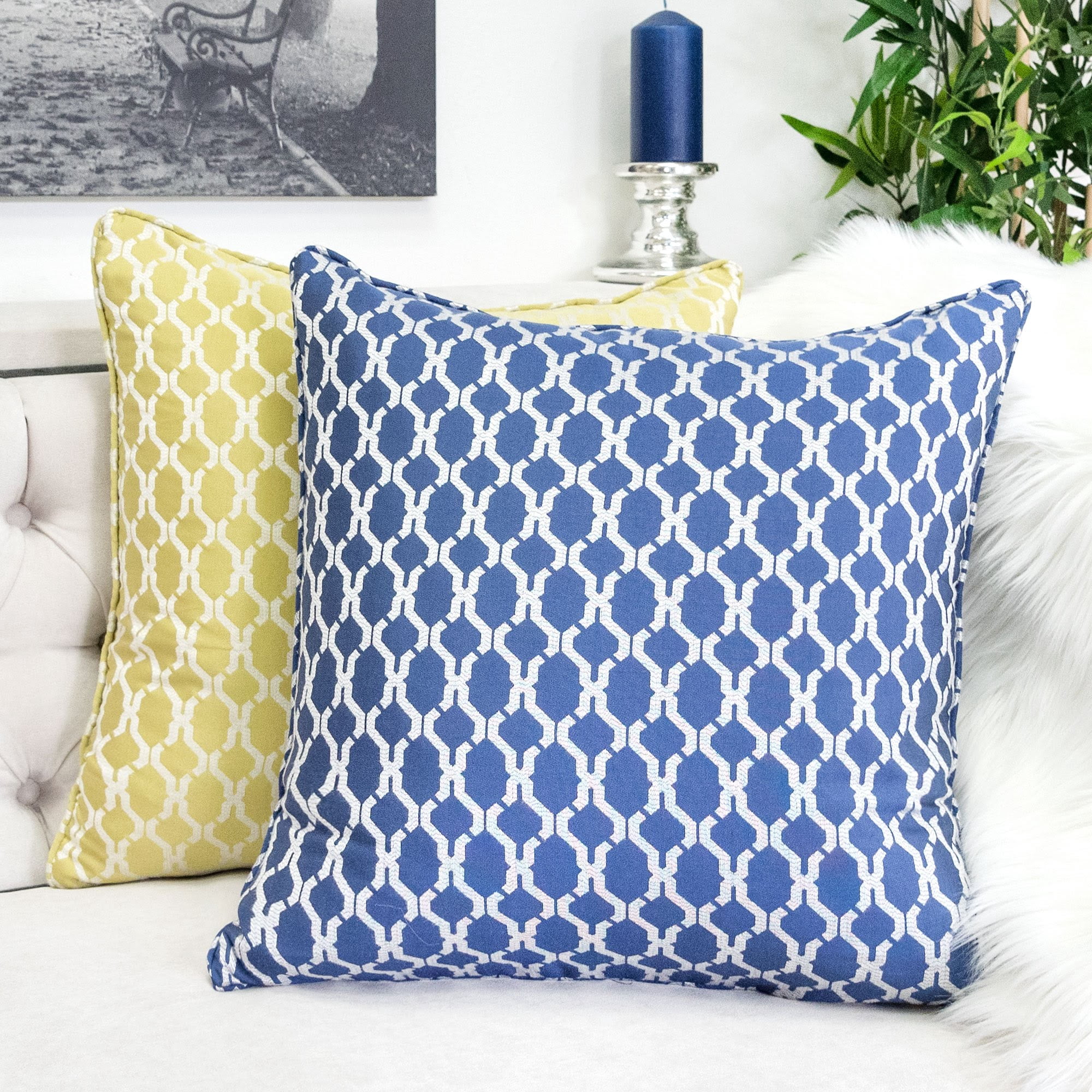 Amelia Navy Geometric Polyester 20 in. x 20 in Throw Pillow (Set of 2)