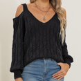 thumbnail image 5 of hotojiny Oversized Sweaters for Women Deep V Neck Long Sleeve Knit Cold Shoulder Sweater Loose Tunic Pullover Tops, 5 of 7